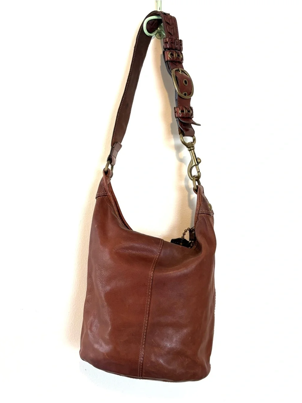 Vintage Coach 2007 XL Bleecker duffle leather tattersall whipstitch bag